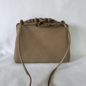Vintage Ruffle Trim Leather Shoulder Bag Clutch Taupe Tan MCM